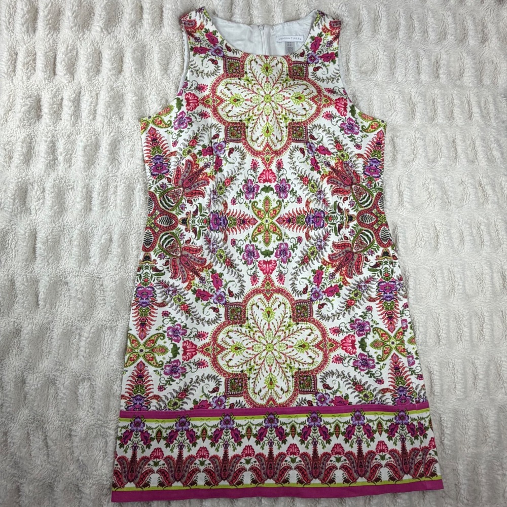 London Times Womens Paisley Floral Medallion Sleeveless Shift Dress 10